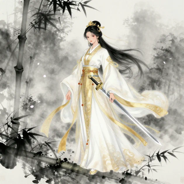 Noble swordswoman in Donghua style