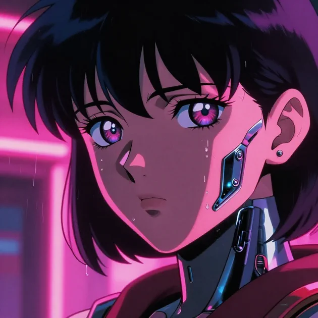 Cyberpunk cyborg with 90s aesthetic