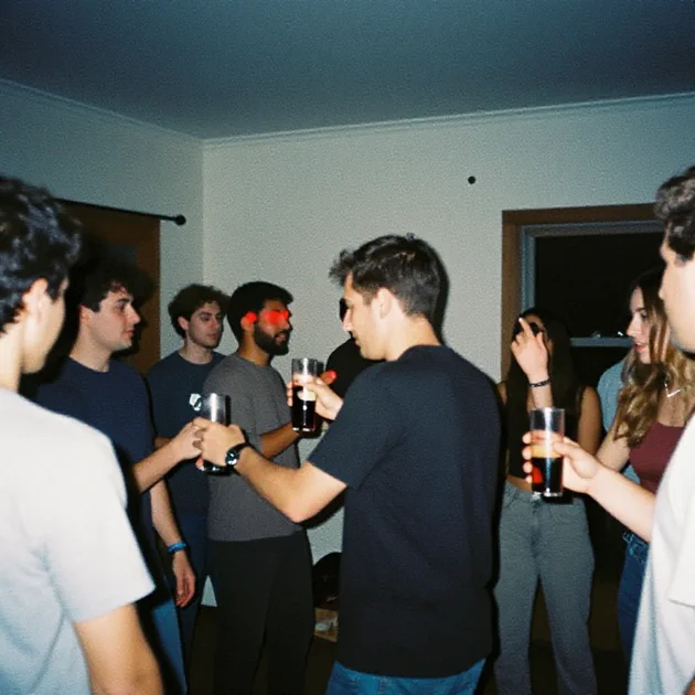 Flash photography at chaotic house party